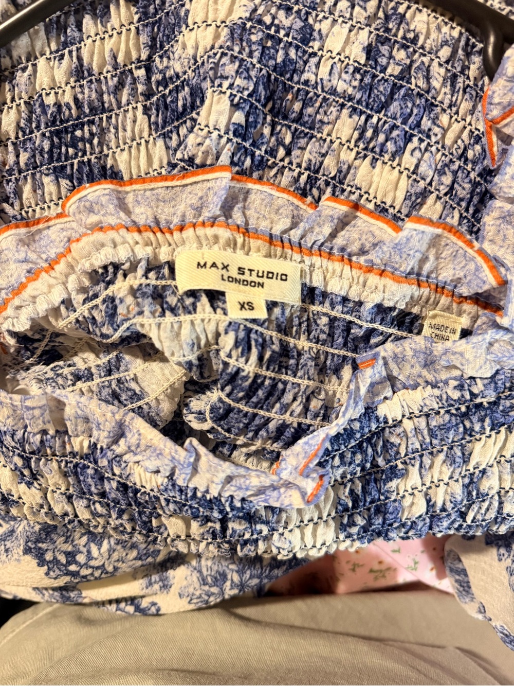 Max Studio Blue and White Floral Smocked Maxi Dress - Picture 2 of 2